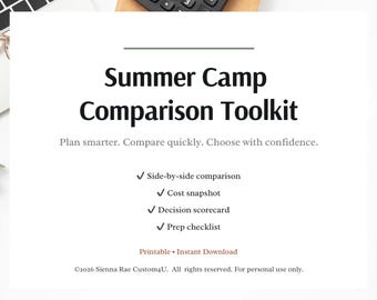 Camp Comparison Toolkit, Summer Camp Planner Printable, Camp Research Worksheet, Camp Decision Tool, Printable Planner, Instant Download,