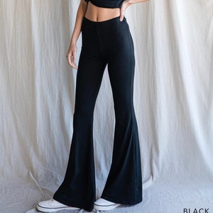 NEW!! Women Solid Black Bell Bottoms, Ladies Black Pants, Women’s Stretch Pants, Lounge Pants, Solid Black Knit Pants, Women’s Flare Pant