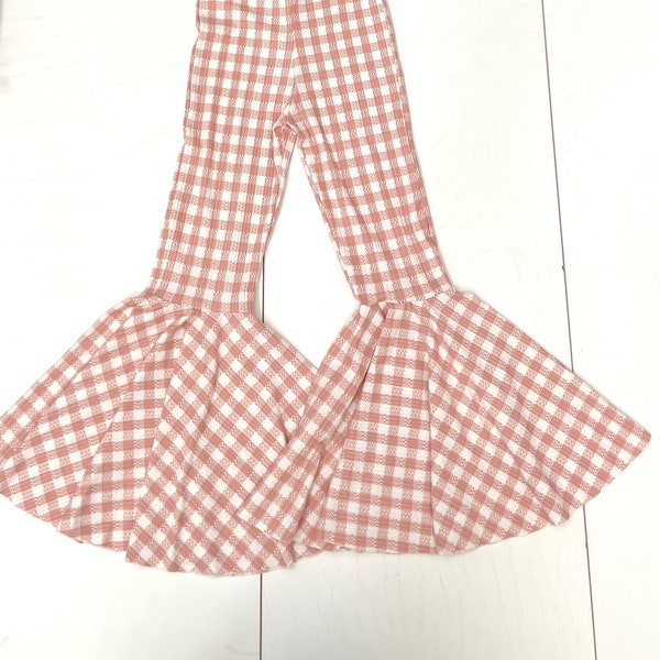 NEW!!  Dusty Pink Flared Pant, Pink Gingham Bell Bottoms, Gingham Print, Girls Pants, Toddler Bell Bottoms, Flares, Dusty Pink Gingham Bells