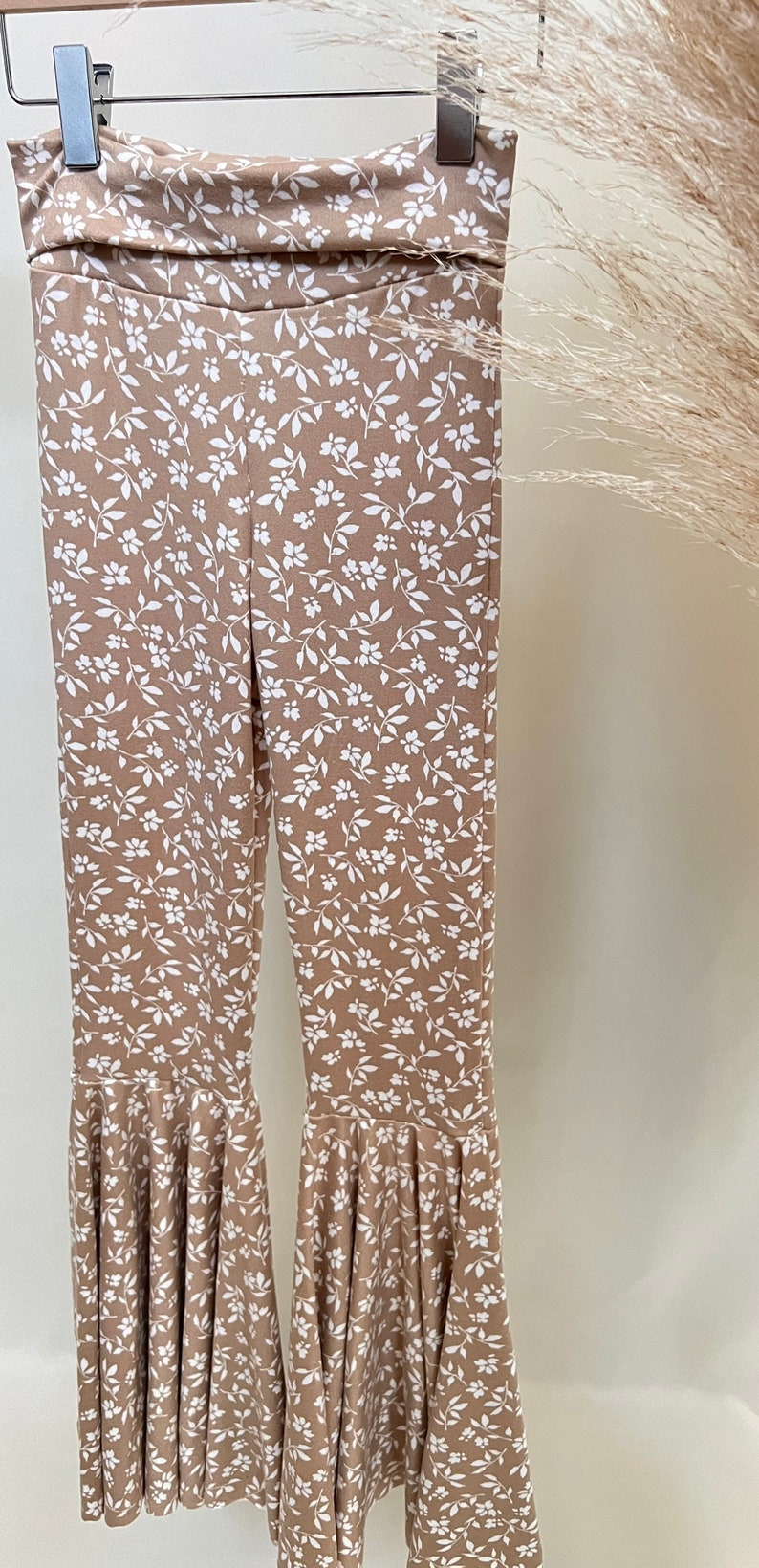 NEW Keep Me Cozy Taupe Floral Flared Pant, Retro Bell Bottoms, Knit Bells, Girls Bell Bottoms, Toddler Boho Bell Bottoms, Flares image 7