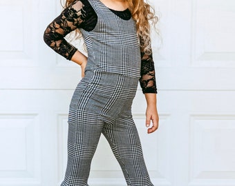 NEW!! Bell Bottom Jumpsuit, Flared Pants, Retro Bell Bottoms, Tank Top Jumpsuit, Black Plaid Print, 80s fashion