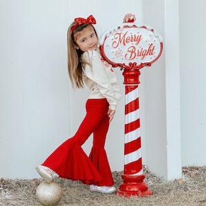 Solid Red Bell Bottoms, Flared Pants, Retro Bell Bottoms, Knit Bells, Toddler Girls Bell Bottoms, Red Pants,  Holiday Outfit