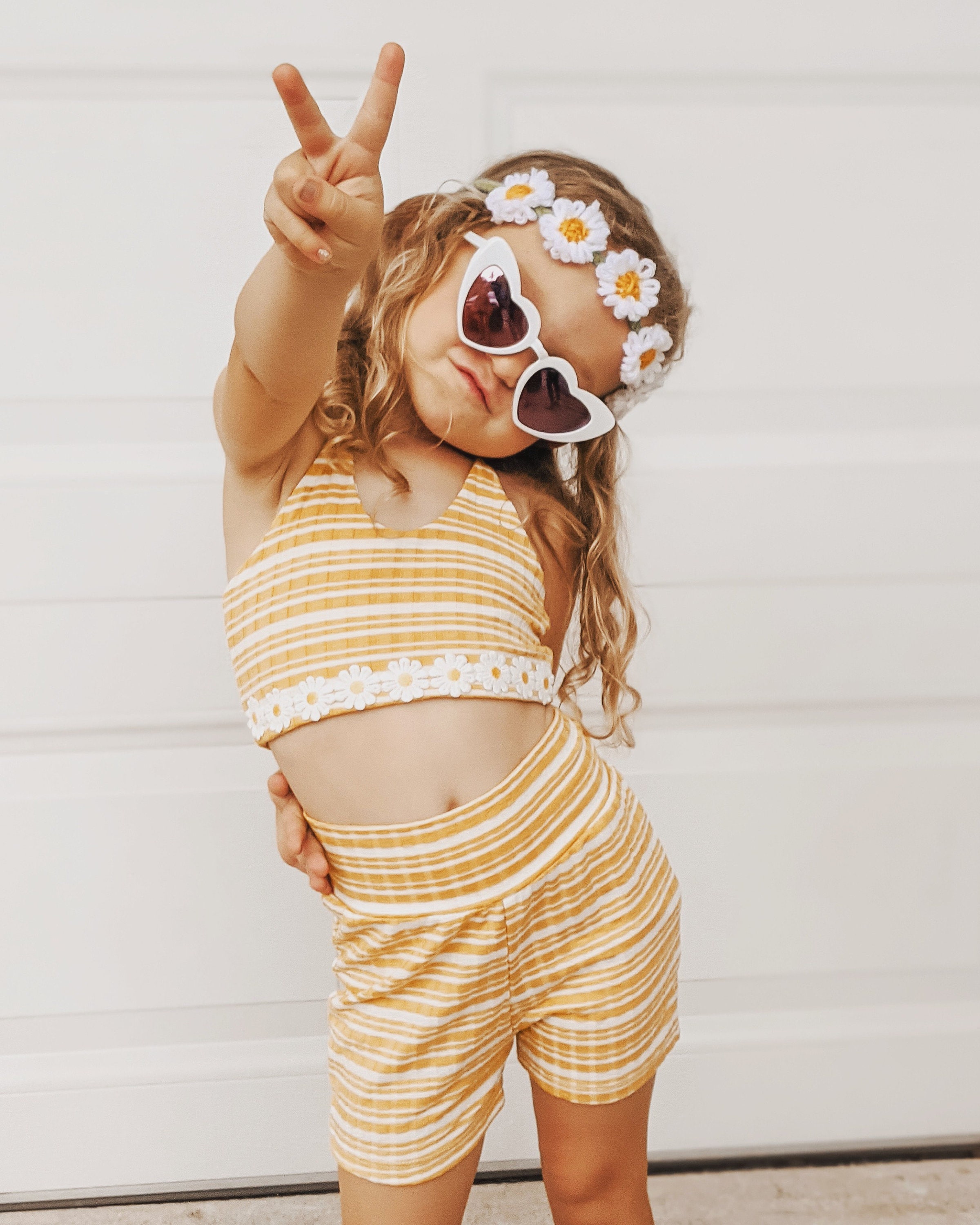 yellow and white striped crop top