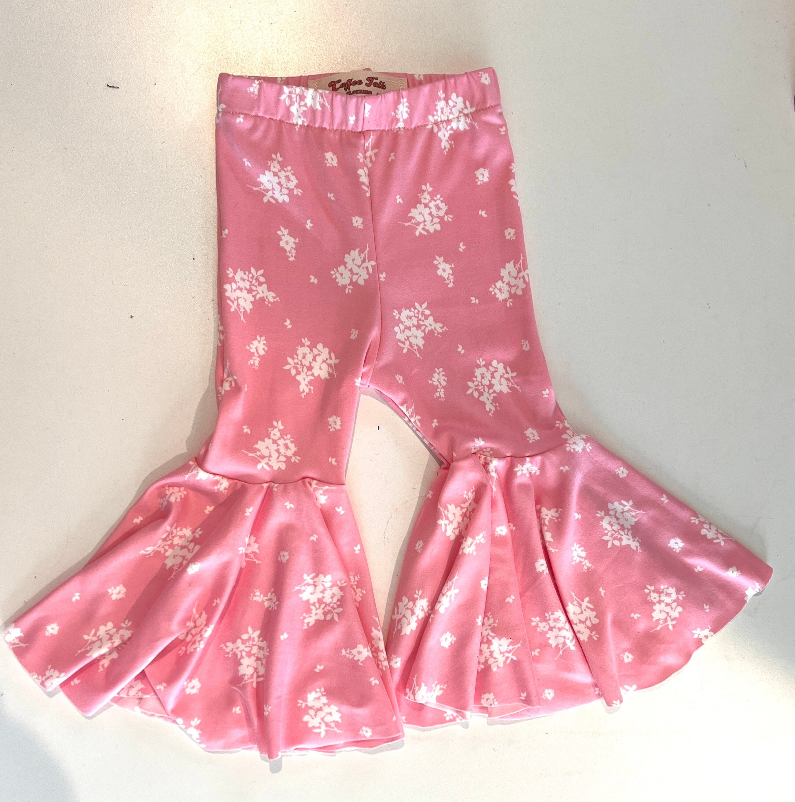 NUEVO Pantalones de campana florales rosas pantalones acampanados campanas de punto pantalones de campana para ninas pantalones florales blancos rosados traje de San Valentin campanas florales Etsy Es...