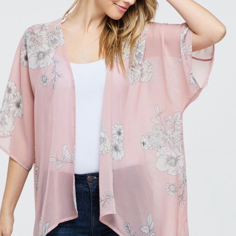Damen Kimono Cardigan Mit Blumenmuster – Lässiger Sommer-Überwurf Mit Puffärmeln