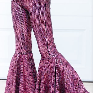 RESTOCKED! Pink Sparkly Bell Bottoms, Flared Pants, Retro Bell Bottoms, Knit Bells, Toddler Girls Bell Bottoms, shiny pants 80s fashion