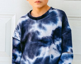 NEW!! Boys Blue Tie Dye Top, Long Sleeve Top,  Blue Tie Dye Top, boys sweatshirt, gender neutral top, Tye Dye shirt