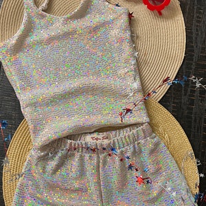 Restocked! Girls Silver Sparkle Halter and Breezy Shorts Set, Sparkle Dot Print halter crop top, Breezy Shorts, toddler set, girls set