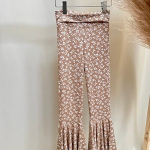 NEW Keep Me Cozy Taupe Floral Flared Pant, Retro Bell Bottoms, Knit Bells, Girls Bell Bottoms, Toddler Boho Bell Bottoms, Flares image 6