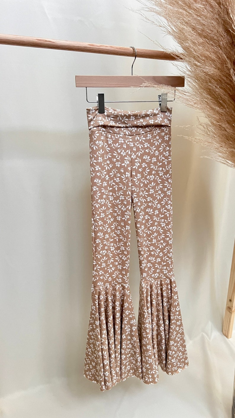 NEW Keep Me Cozy Taupe Floral Flared Pant, Retro Bell Bottoms, Knit Bells, Girls Bell Bottoms, Toddler Boho Bell Bottoms, Flares image 6