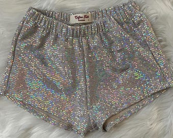 Girls Silver Sequin Shorts: Sparkly Party Outfit
