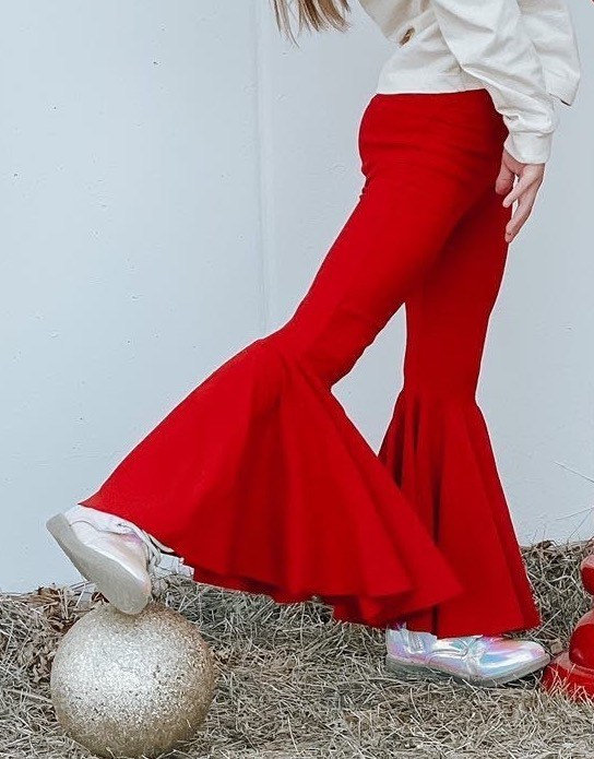 Solid Red Bell Bottoms, Flared Pants, Retro Bell Bottoms, Knit