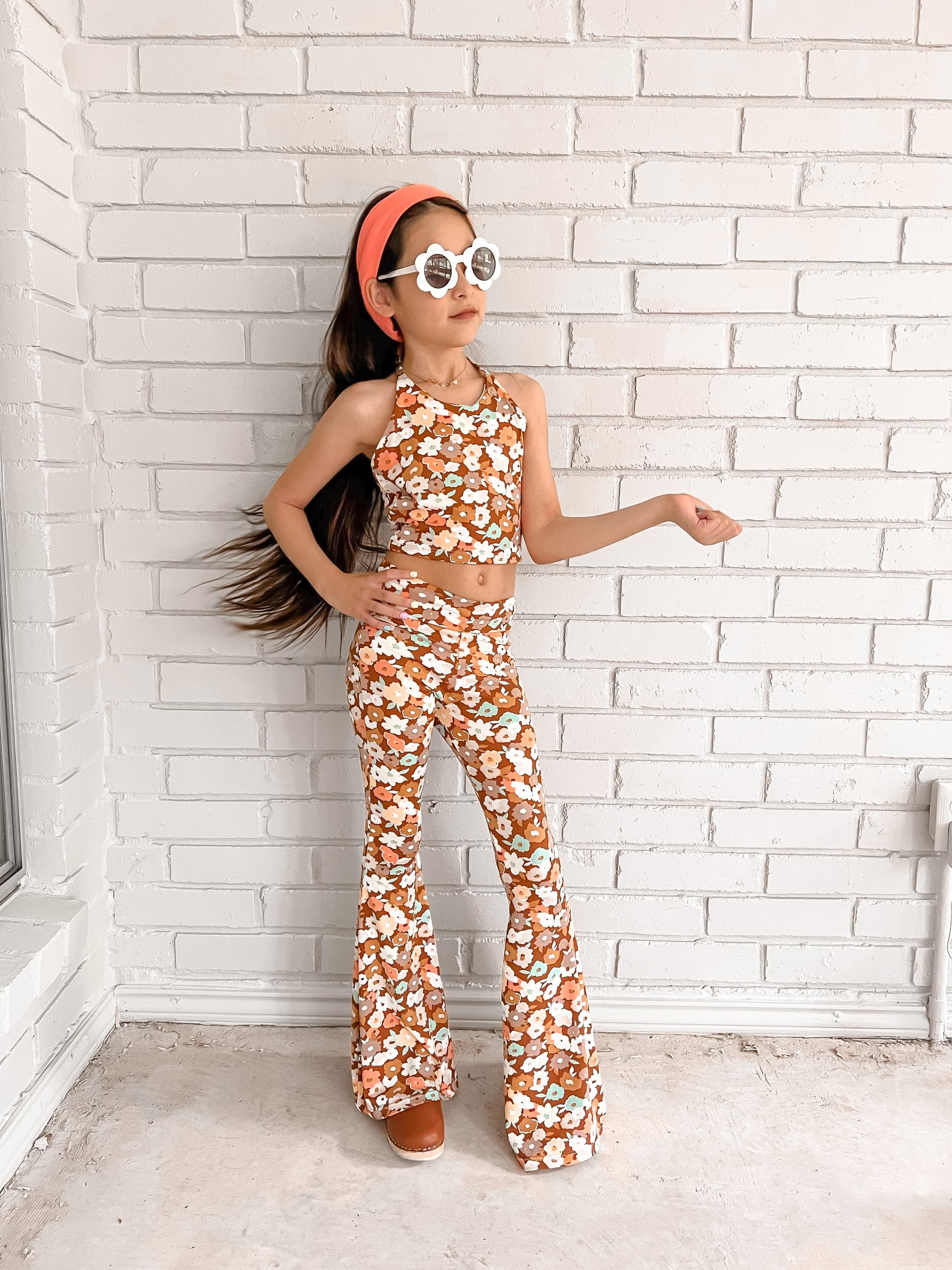  Baby Girl Summer Clothes Flower Halter Crop Top Rainbow Flared Pants  Bell Bottoms Outfit Boho Baby Girl Clothes(A-Orange,6-12 Months): Clothing,  Shoes & Jewelry