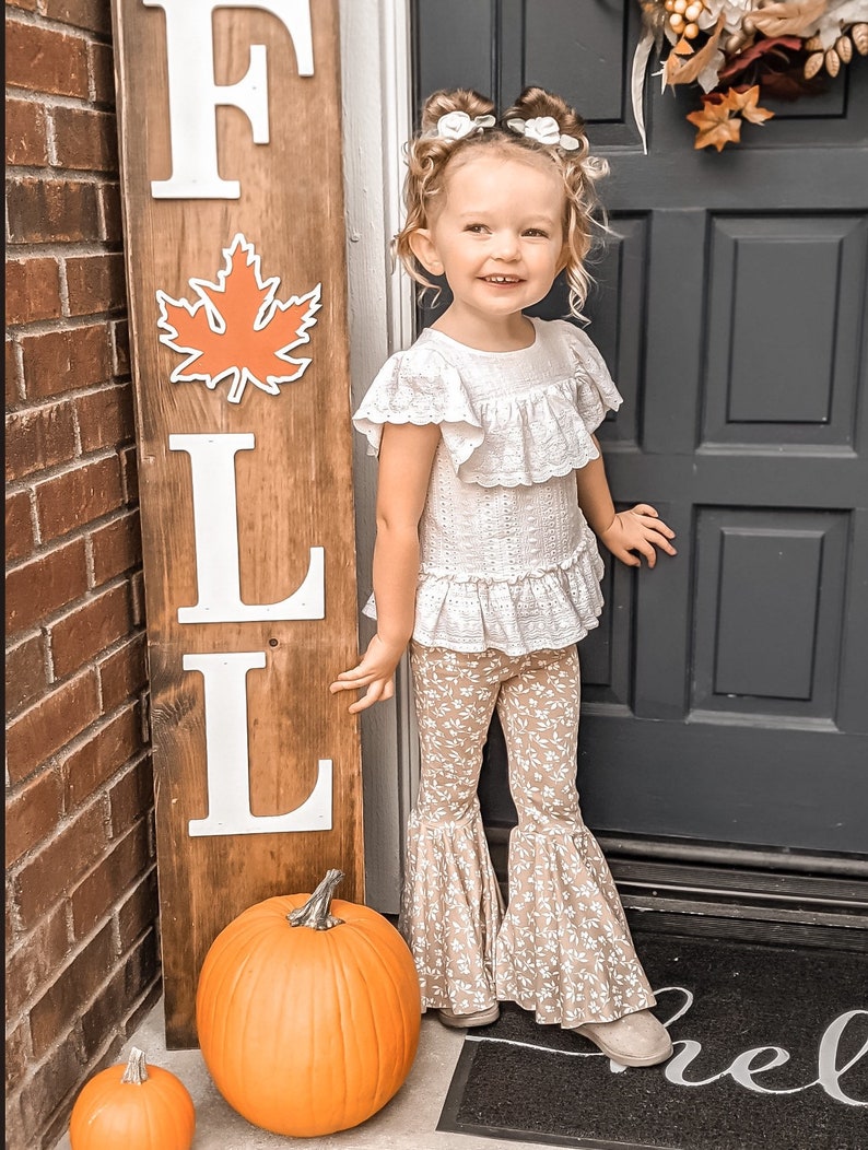 NEW Keep Me Cozy Taupe Floral Flared Pant, Retro Bell Bottoms, Knit Bells, Girls Bell Bottoms, Toddler Boho Bell Bottoms, Flares image 4