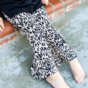 Animal Leopard Print Bell Bottoms, Cheetah Knit Bells, Girls Bell Bottoms, Toddler Bell Bottom Pants, Leopard Bell Bottoms