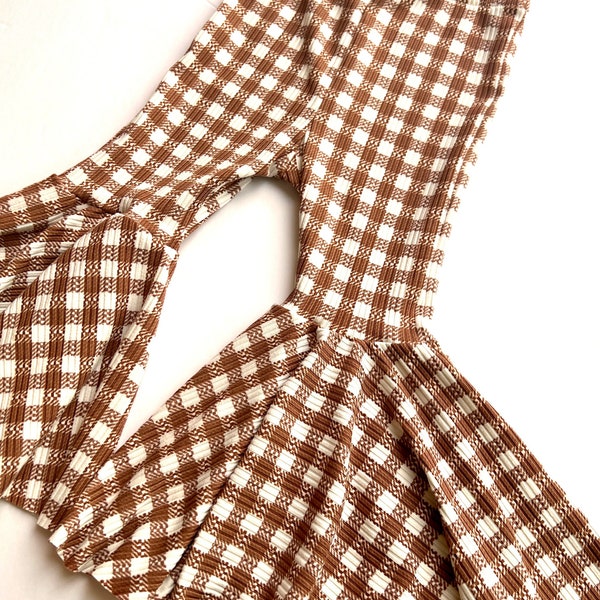 NEW!!  Mocha Flared Pant, Chocolate Gingham Bell Bottoms, Gingham Print, Girls Pants, Toddler Flares, Brown Mocha Gingham Bells