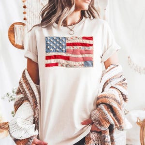 Amerikaanse vlag namaakpatchwork - comfortabele kleuren, shirt 4 juli, 250 jaar vrijheid, trending 4 juli Amerikaanse vlag, shirt VS jubileum