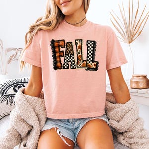 Retro Fall Patchwork - Boxy Crop Tee, Fall Autumn Leaves, Pumpkin Spice Coffee, Cozy Fall Shirt, Flannels Season, Pumpkin Patch Tee