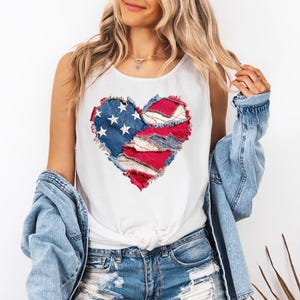 Faux patchwork VS hart - comfortkleuren tanktop, shirt 4 juli, 250 jaar vrijheid, trending 4 juli VS vlag, shirt VS jubileum