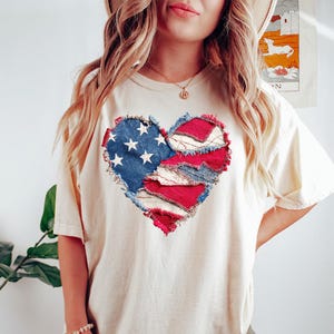 Imitatie patchwork VS hart - comfortabele kleuren, shirt 4 juli, 250 jaar vrijheid, trending 4 juli Amerikaanse vlag, shirt VS jubileum