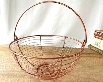 Artisan Crafted Copper Wire Fruit Basket with Swing Handle, French Country Farmhouse Kitchen