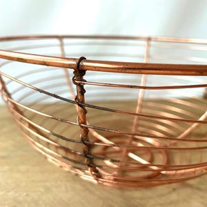 Artisan Crafted Copper Wire Fruit Basket with Swing Handle, French Country Farmhouse Kitchen