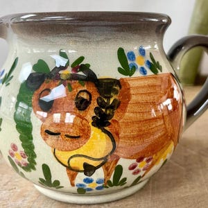 Weiningen Cow Creamer, Swiss Pottery Rare Hand Painted Alpine Folk Art