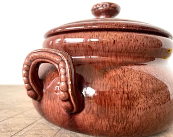 1980s Octopus Tentacle Bean Pot, Artisan Pottery Tureen, Treacle Glaze Brutalism Decor