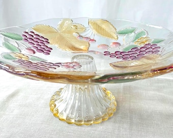 Large 12.5” Mikasa Savoir Faire Pedestal Cake Stand, Glass Dessert Plate, Cottagecore Decor