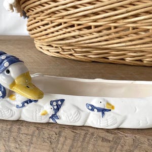 Otagiri Mother Goose Ceramic Napkin Cradle, 13" Blue Polka Dot Breadstick Server