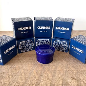 Chambord French Preserves Jars Lot, Vintage Cobalt Blue Ceramic Condiment Pots (NOS)