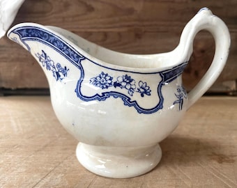 Time Worn Losol Ironstone Gravyboat, Keeling & Co England, Flow Blue Floral Transferware
