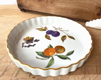 Royal Worcester Evesham Pie Plate, 22k Gold Trim, Botanical Fruit Fine China