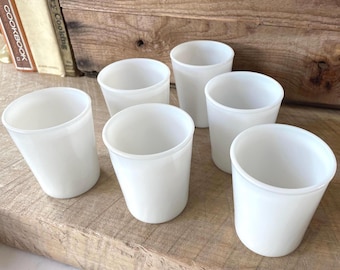 Set of 6 Milk Glass Juice Tumblers c1950s, Vintage Salton Yogurt Jars, MCM Cottage