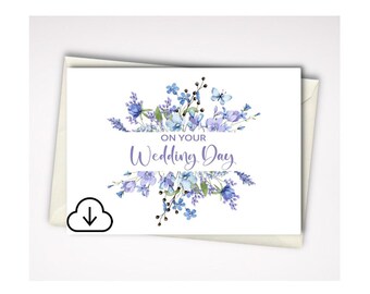 Tarjeta de felicitación imprimible con diseño de flores para bodas, 5x7-A7 (descarga digital). Mensaje elegante en el interior, envío instantáneo, sobre de regalo - N.° 502