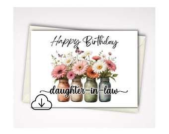 Cartão de felicitações para nora, imprimível, 7x5, A7 (download digital), mensagem de feliz aniversário no interior, entrega instantânea, envelope - nº 112