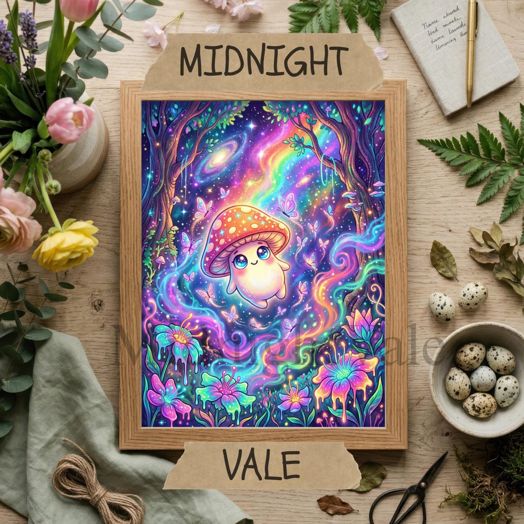 Psychedelic Midnight Mushroom Forest Wall Art Print (digital Download ...