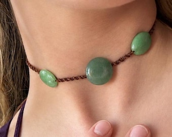 Collar gargantilla de aventurina verde para cosplay de Avatar Neytiri / Joyería inspirada en Disney / Collar de fantasía de macramé hecho a mano