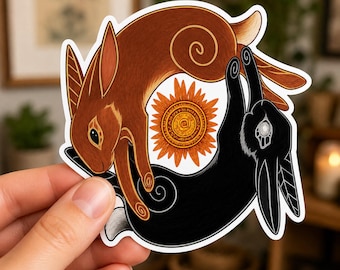 Watership Down Yin Yang Rabbits con Sun El Ahrairah Adhesivo impermeable Derechos de los animales