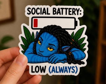 Pegatina de vinilo divertida e impermeable inspirada en Avatar con batería social baja. Regalo para fans de Pandora.