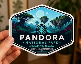Pegatina del Parque Nacional Pandora, Montañas Flotantes, inspirada en Avatar, vinilo impermeable, troquelada.