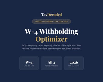 Calculadora de Retención W-4 2026 / Optimizador Interactivo de Retención de Impuestos (Descarga Digital)