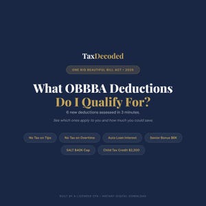 OBBBA Deductions Calculator | Tax Tips, Auto Loan, SALT Cap (Digital Download)