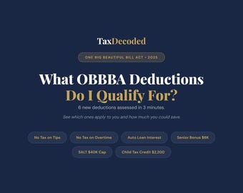 Calculadora de deducciones de OBBBA / Consejos fiscales, Préstamos para autos, Límite SALT (Descarga digital)