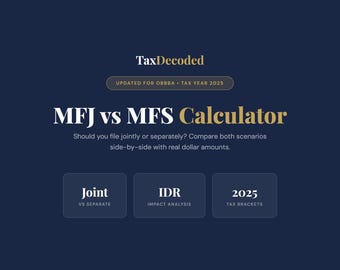 Calculadora de impuestos MFJ vs. MFS / Comparación de la declaración de impuestos de 2025 (Descarga digital)