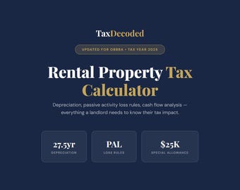 Calculadora de Impuesto sobre la Propiedad de Alquiler 2025 / Depreciación y Pérdidas Pasivas (Descarga digital)