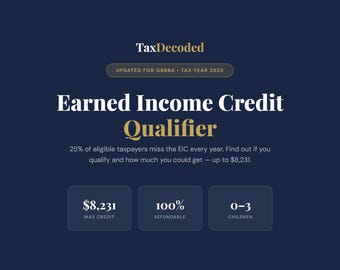 Calculadora del Crédito por Ingreso del Trabajo 2025 / Verificador de Elegibilidad para el Crédito por Ingreso del Trabajo (EITC) / Herramienta Tributaria Interactiva (Descarga Digital)