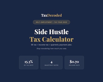 Calculadora de impuestos para trabajos secundarios 2025 / Autónomos, pagos trimestrales (Descarga digital)