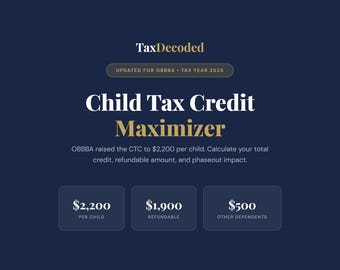 Calculadora del Crédito Tributario por Hijos 2025 / 2200 dólares por hijo, monto reembolsable (Descarga digital)