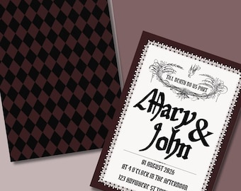 Gothic Lace Hochzeitseinladung Canva Template | Sofortdownload | Vollständig anpassbar